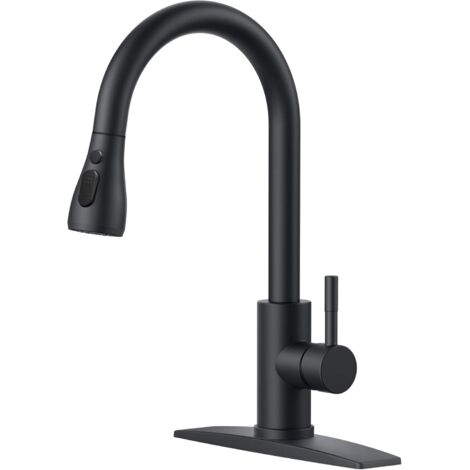 Grifo de cocina con rociador extraíble para fregaderos, grifo monomando de acero inoxidable, color negro mate. (1/5)