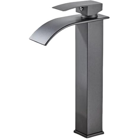 Grifo de lavabo gris tipo cascada, mezclador de fregadero con caño alto de 232 mm, grifo gris tipo cascada G 3/8 (1/5)