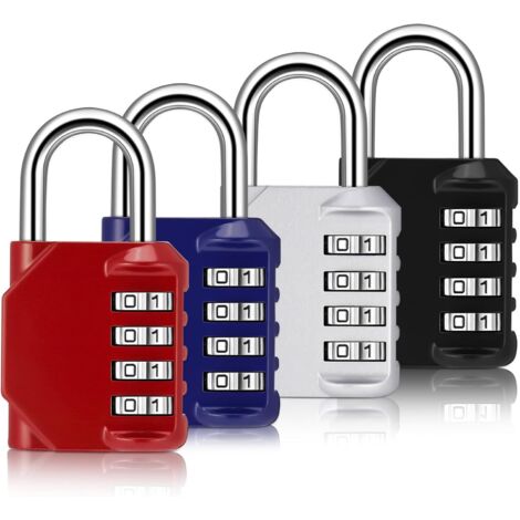 Juego de 4 robustos candados de combinación metálicos para taquillas y maletas de exterior (versión B: negro, rojo, plateado, azul) (1/5)