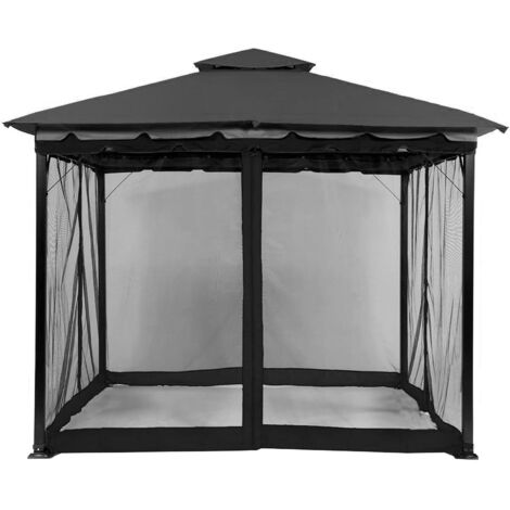 Mosquitera para cenador, juego de 4 mosquiteras para terraza exterior con cremallera (negra, 300 cm x 300 cm)