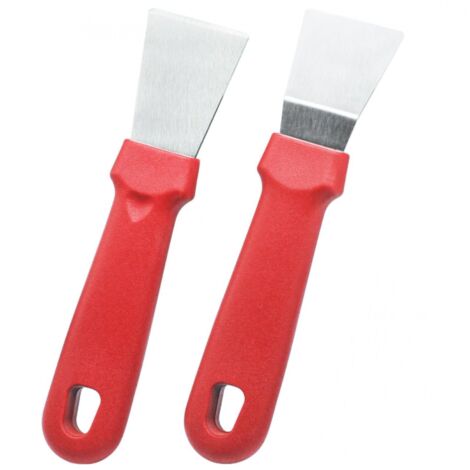 Juego de 2 raspadores de limpieza rojos, rectos y curvos, para ventanas y placas de cocina (hornos, cocinas, placas de inducción, multicocinas) de acero inoxidable. (1/5)