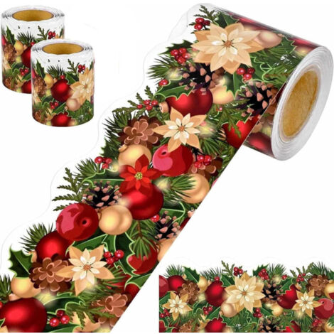 Borde decorativo navideño, ideal para paredes de fotos, tablones de anuncios, oficinas, decoración del hogar y de la escuela, 2 x 18 metros. (1/5)