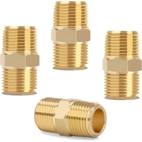 Conectores hexagonales macho de latón macizo de 3/8 NPT x 3/8 NPT, adaptadores de tubería de latón macizo, conectores de extremos iguales, 4 piezas (1/5)