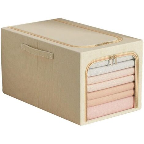 Caja de almacenamiento de tela apilable con ventana transparente, plegable, 55 L, 1 unidad (beige) (1/5)