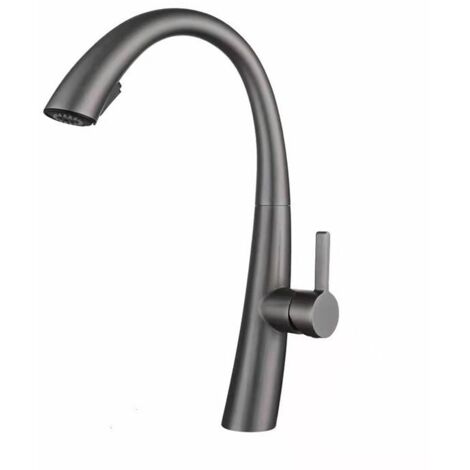 Grifo de cocina extraíble, acero inoxidable, giratorio 360°, agua fría y caliente, color gris bronce. (1/3)