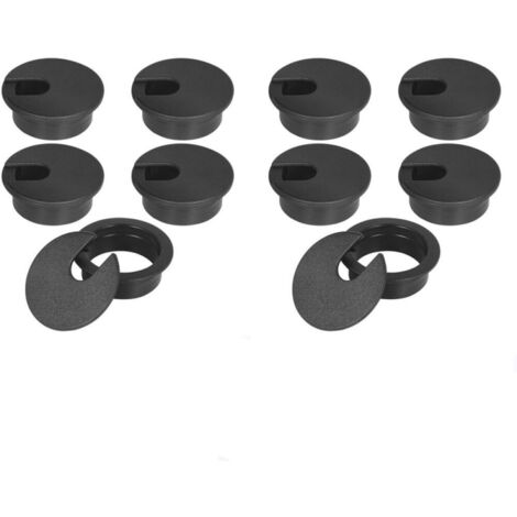 Pasacables de sobremesa, cubiertas de plástico para cables de ordenadores, soportes de TV y ordenadores de sobremesa, paquete de 10 unidades, color negro, 35 mm. (1/5)