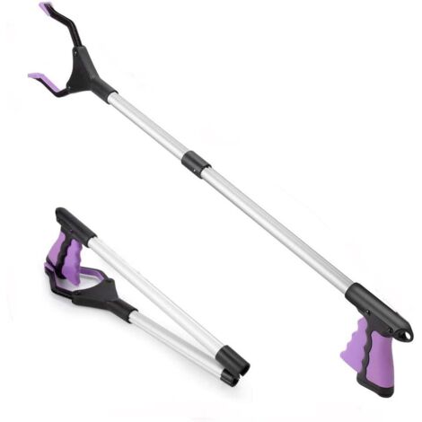 Pinza plegable para jardín, recogedor de residuos, pinza de alta calidad, mango con punta magnética para retirar residuos, brazo de extensión morado de 82 cm.