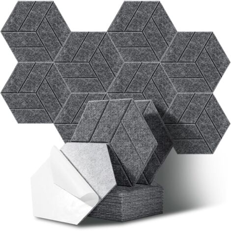 Paneles acústicos hexagonales para estudios, oficinas y salas de juegos, paquete de 12 unidades, color gris (30 x 26 x 0,9 cm) (1/5)