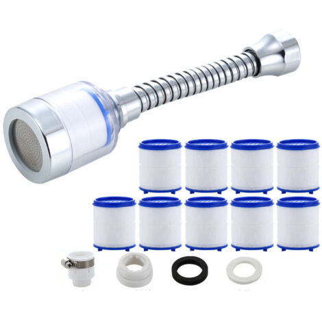 Filtro de grifo giratorio de 360 grados, filtro de agua para fregadero, 1 filtro de agua para grifo y 9 cartuchos de filtro, fácil de instalar. (1/5)