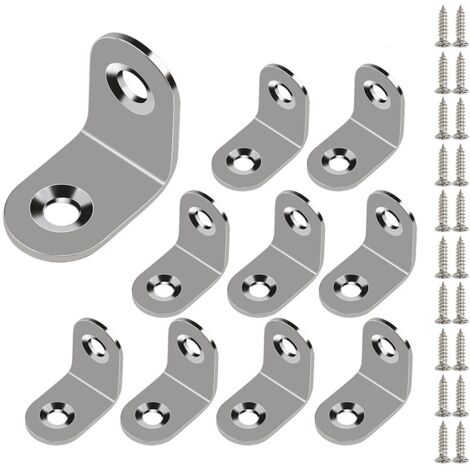 Paquete de 10 escuadras de acero inoxidable, escuadras de borde cuadrado (con tornillos), borde redondeado de 25 x 25 mm