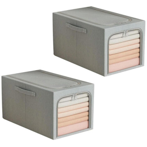 Caja de almacenamiento de tela apilable con ventana transparente, plegable, 30 L, 2 unidades (gris) (1/5)
