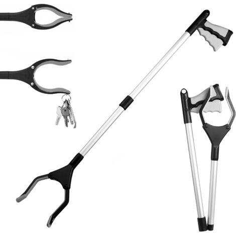 Pinza plegable para jardín, recogedor de residuos, pinza de alta calidad, mango con punta magnética para retirar residuos, brazo extensible gris de 82 cm.