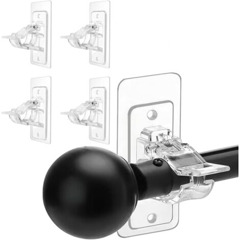 Juego de 4 soportes para barras de cortina sin necesidad de taladrar: ganchos adhesivos versátiles para baño y dormitorio, transparentes.