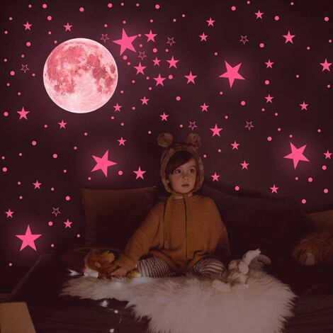 Pegatinas de estrellas - Pegatinas de pared infantiles - Ideales para decorar el techo de una habitación infantil - Rosa brillante (1/5)