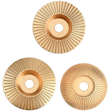Discos de acero para amoladoras angulares para lijar y grabar madera, juego de tres piezas chapadas en oro. (1/5)