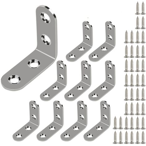 Paquete de 10 escuadras de acero inoxidable, escuadras de borde cuadrado (con tornillos), borde redondeado de 40 x 40 mm