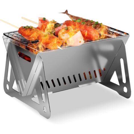 Barbacoa portátil plegable pequeña, barbacoa de camping desmontable - Apta para uso en exteriores, jardín, fiestas - (22 x 16 x 12)