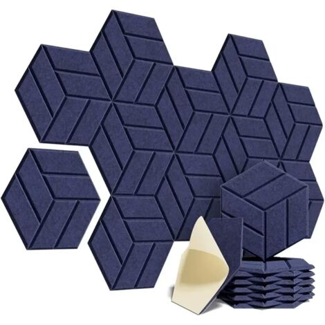 Paneles acústicos hexagonales para estudios, oficinas y salas de juegos, paquete de 12 unidades, color azul (30 x 26 x 0,9 cm) (1/5)