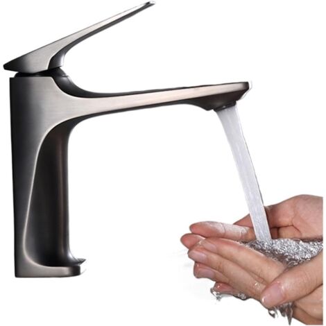 Grifo monomando de latón para lavabo de baño, mezclador de agua fría y caliente (gris) (1/5)