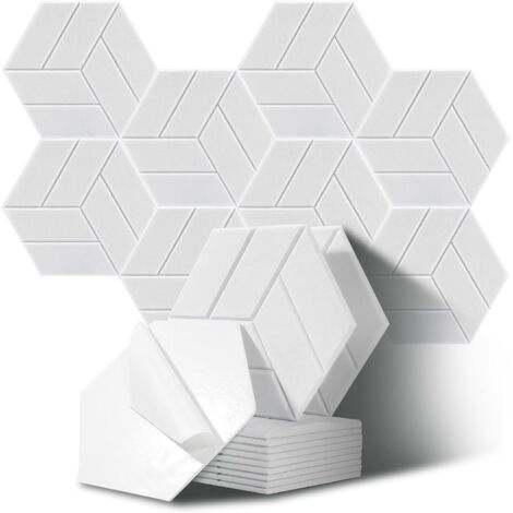 Paneles acústicos hexagonales para estudios, oficinas y salas de juegos, paquete de 12 unidades, color blanco (30 x 26 x 0,9 cm) (1/5)