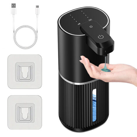 Dispensador automático de jabón, recargable por USB, 4 niveles de funcionamiento, para cocina, baño y colegio (líquido, negro). (1/5)