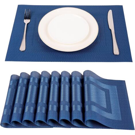 Manteles individuales de PVC (juego de 8), impermeables, aislantes térmicos, antideslizantes, resistentes al aceite, lavables - Azul