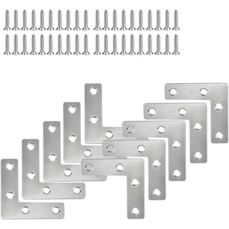 Juego de 10 escuadras de acero inoxidable, fijaciones para muebles, placas de montaje planas, conectores en forma de L con tornillos de 50 x 50 mm.