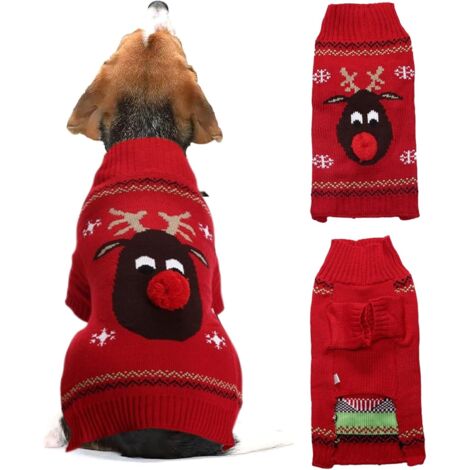 Jersey navideño, apto para perros, cachorros y gatos, prenda de invierno abrigada, cárdigan con estampado de renos (rojo, talla XS)