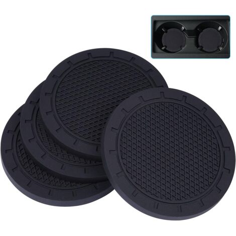 Posavasos para coche, juego de 4, PVC, accesorio interior antideslizante universal (negro) (1/5)