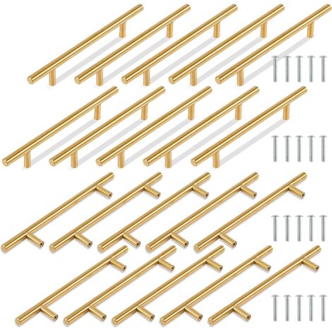 Juego de 20 tiradores de acero inoxidable para armarios de cocina, tiradores para muebles de cocina, distancia entre centros de 128 mm, color dorado. (1/5)