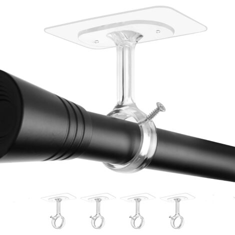 Juego de 4 soportes autoadhesivos para barras de cortina, no requieren taladrar, aptos para dormitorio y baño, transparentes. (1/5)