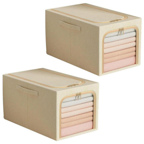 Caja de almacenamiento de tela apilable con ventana transparente, plegable, 50 L, 2 unidades (beige)