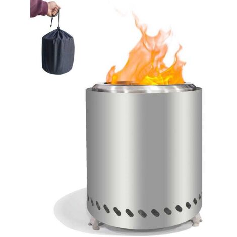 Brasero sin humo, mini estufa de exterior de acero inoxidable de 14 cm con bolsa de almacenamiento, brasero de mesa de baja combustión, color plata.