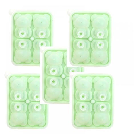 Juego de 5 bandejas de silicona para cubitos de hielo con forma de oso, bandejas para cubitos de hielo, herramientas para hacer hielo, color verde. (1/5)