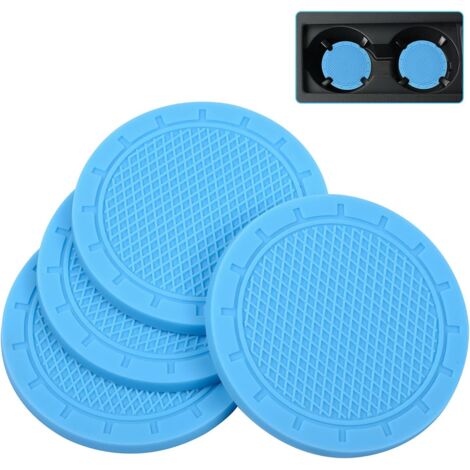 Posavasos para coche, juego de 4, fabricados en PVC, accesorios antideslizantes universales para el interior del vehículo (azul claro) (1/5)