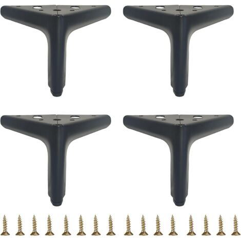Patas de metal para muebles, patas para muebles de bricolaje, patas para sofás y sillas, juego de 4 unidades negras de 10 cm.