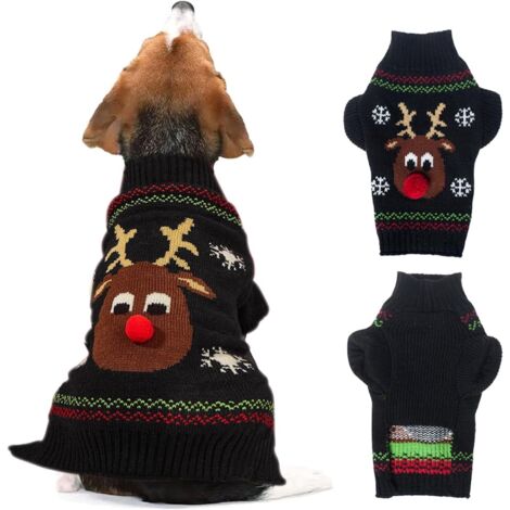Jersey navideño, apto para perros, cachorros y gatos, prenda de invierno abrigada, cárdigan con estampado de renos (negro, talla XXS)