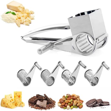 Rallador de queso rotatorio, rallador mecánico manual con 4 cabezales de rallado, rallador rotatorio multifuncional de acero inoxidable para.