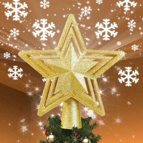 Adorno para la punta del árbol de Navidad con proyector LED integrado, estrella brillante 3D para la cima del árbol, decoración navideña, luz para árbol de Navidad (dorado)