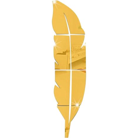 Vinilo decorativo de pared acrílico 3D con efecto espejo, diseño de plumas orientadas hacia la izquierda, autoadhesivo, para decoración de interiores, dimensiones: 18 x 73 cm, color dorado.
