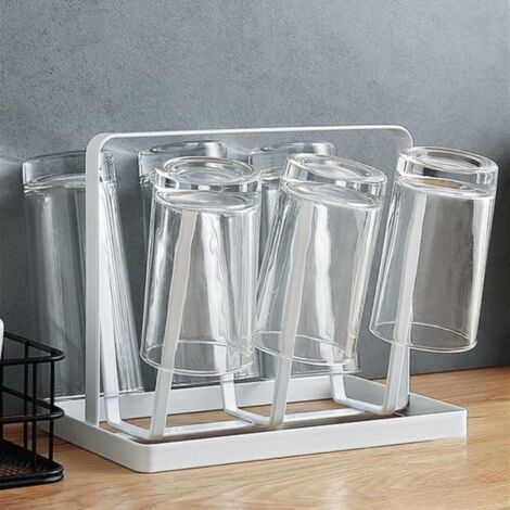 Escurridor de vasos, soporte para vasos de 6 ganchos, estante metálico para vasos, escurridor de vasos de cocina