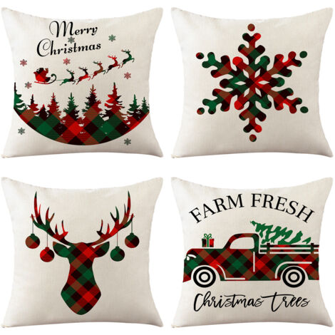 Juego de fundas de almohada navideñas, fundas de almohada navideñas, fundas de almohada Feliz Navidad, cojín decorativo de lino, fundas de almohada navideñas, fundas de almohada decorativas navideñas