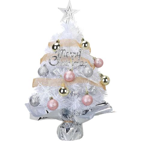 Mini árbol de Navidad blanco (45 cm) con adornos colgantes, perfecto para decoraciones navideñas hechas en casa.