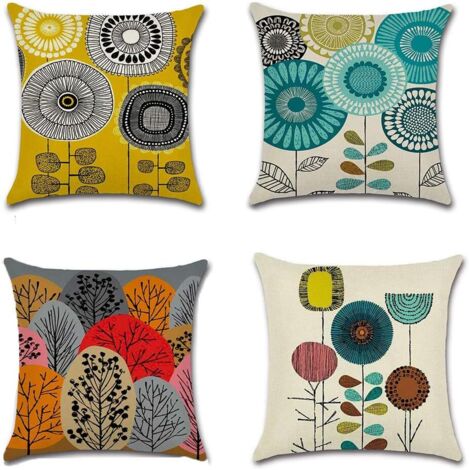 Fundas de cojín 100% algodón y lino, fundas de almohada cuadradas, juegos de fundas de almohada decorativas, fundas de almohada con estampado floral abstracto, adecuadas para salas de estar, dormitori