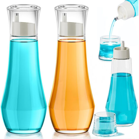 Dispensador de enjuague bucal de vidrio para baño, 260 ml, transparente, recargable con tapa y vaso (juego de 2)