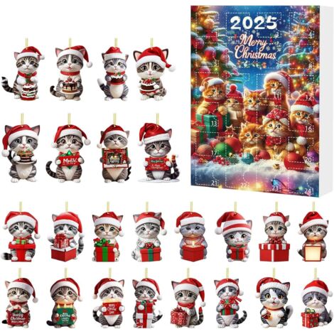 Calendario de Navidad para gatos, caja misteriosa de Navidad, adorno de gatito acrílico 2D, modelo C