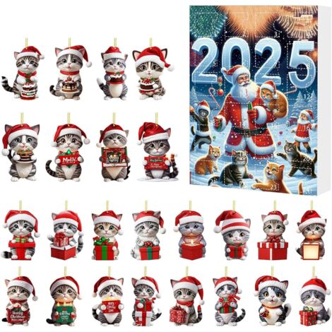 Calendario de Navidad para gatos, caja misteriosa de Navidad, adorno de gatito acrílico 2D, modelo D
