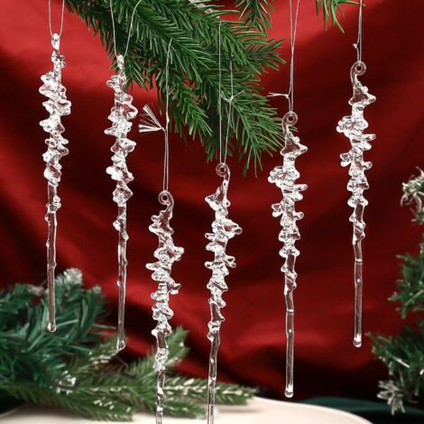 Conjunto de 6 adornos navideños grandes y transparentes con forma de carámbanos (16 cm), fabricados en acrílico, para colgar y decorar el árbol.