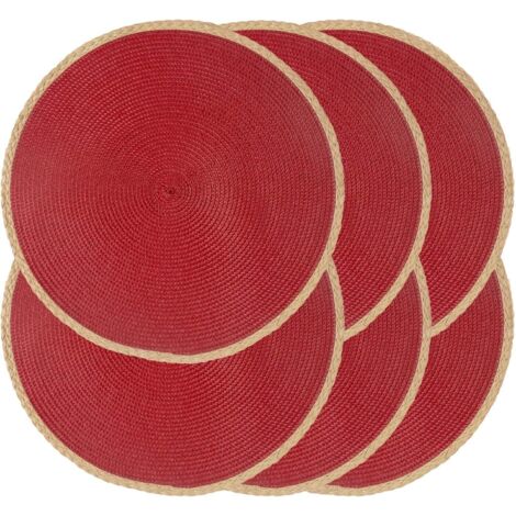 Juego de manteles individuales sencillos tejidos, 6 piezas, redondos, decorativos y antideslizantes, color rojo oscuro, diámetro 38 cm.