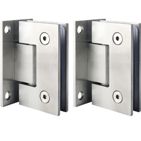 Bisagras para puertas de ducha de cristal, bisagras de 90 grados para puertas de ducha de cristal, acero inoxidable de alta resistencia, níquel cepillado (2 piezas)